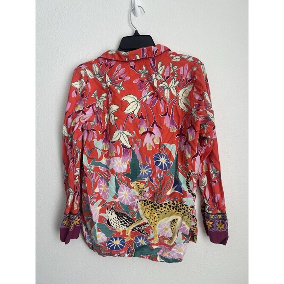 ANTHROPOLOGIE Lil Sire Cheetah Dreams Flannel Sleep Top Lounge Art Animal Medium - Picture 9 of 13